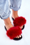 Dámské Nazouváky s přírodni Kožešinou červené Bushido