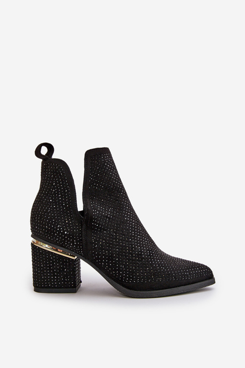 Ozdobené Dámské Kotníkové Boty Na Podpatku S Špičatými Nosky Černé Fararia