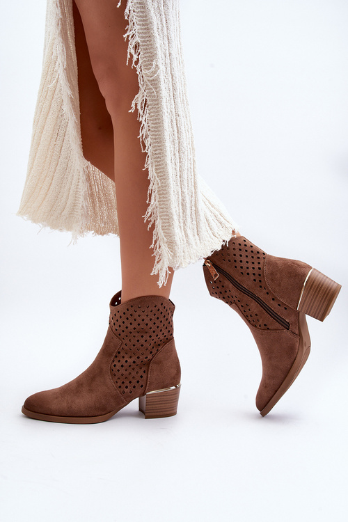 Průsvitné kotníčkové boty na nízkém podpatku hnědé Cilvana