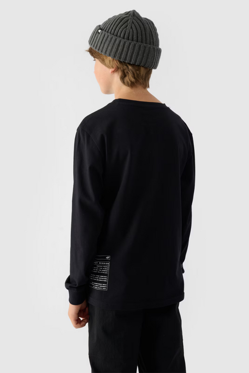 Tričko S Dlouhým Rukávem Pro Chlapce S Potiskem Regular 4F 4FJWAW24TLONM294-20S Černé