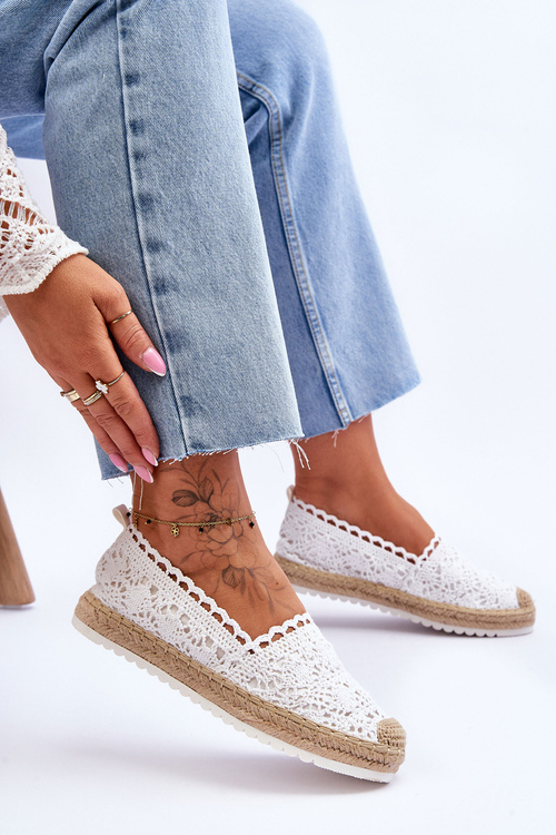 Krajka Slip On Espadrilky Bíle Blanco