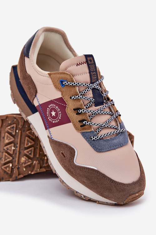 Semišové Pánské Tenisky Na Platformě Big Star RR174475 Hi-Poly System Béžové