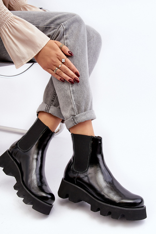 Dámské kožené botky na masivní podrážce Laura Messi 2571 černé