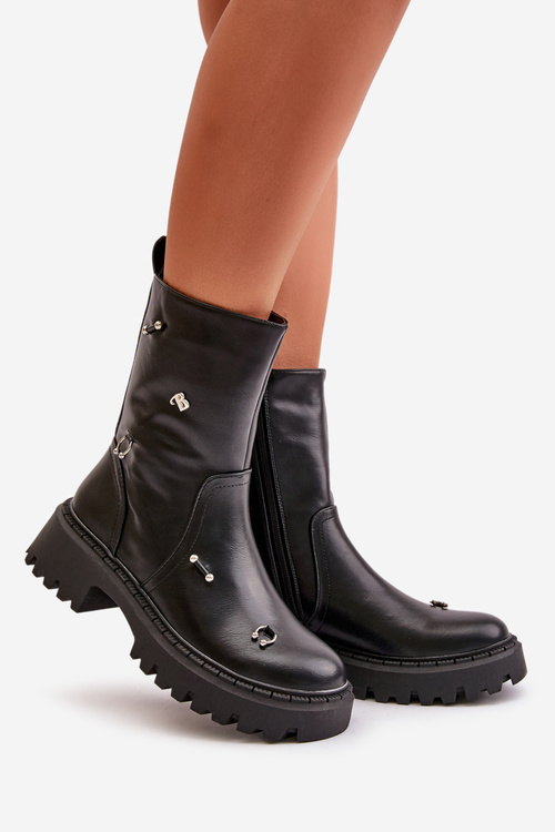 Dámske Eko Kožené Čižmy Na Zips S Ozdobnými Detailmi Čierne Reritha
