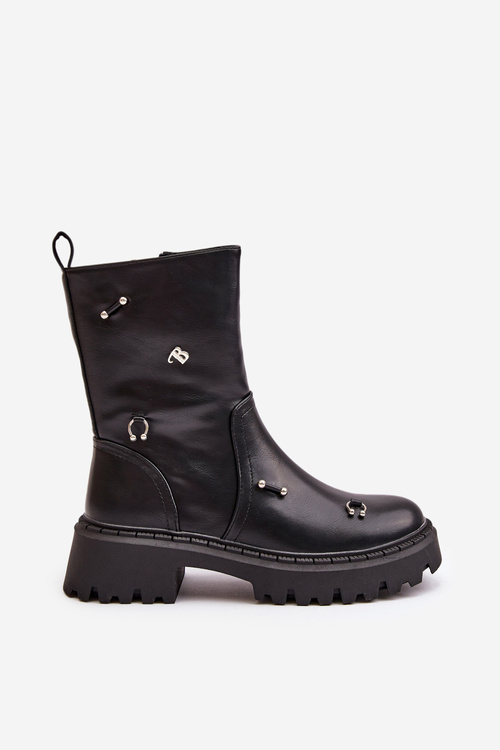 Dámské boty z eko kůže na zip s ozdobnými detaily černé Reritha