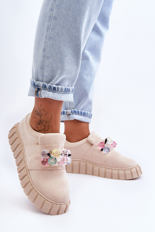 Modní sportovní vložky Boty Polobotky s ozdobou Bežová Desire