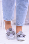 Velvet Grey Ballerinas s veľkým kvetom Fumiko