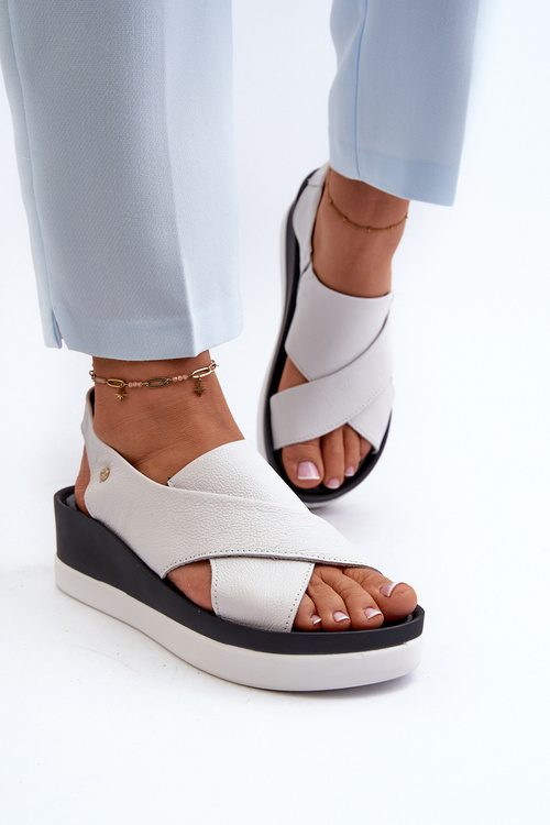 Zazoo 40256 Kožené Sandály Na Klinu Bílé