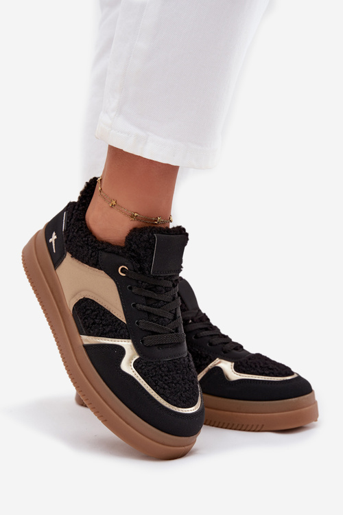 Dámske tenisky na platforme s ovčou kožušinou čierne Frelina