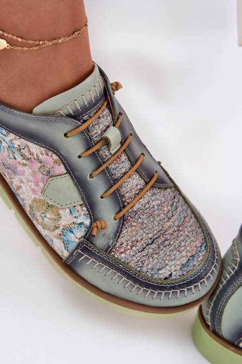 Kožené Dámske Poltopánky S Vzorom Maciejka 06784-09 Zelené