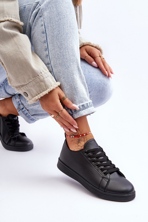 Dámske kožené klasické čierne neobmedzené tenisky