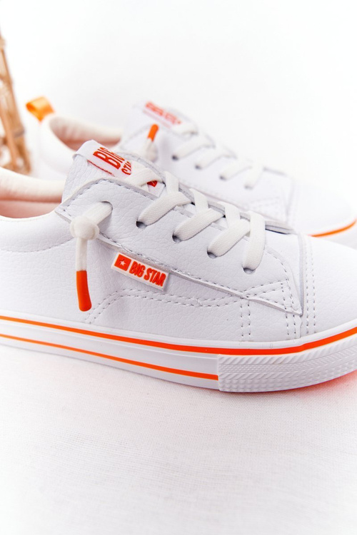 Detská kožená veľká hviezda HH374036 Biele oranžové tenisky