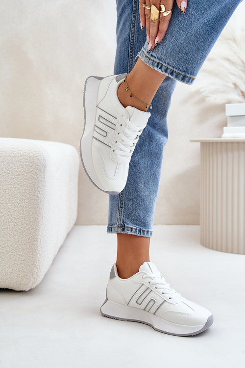 Tenisky Športové Topánky Na Platforme Dámske Bielo-Sivé Thari