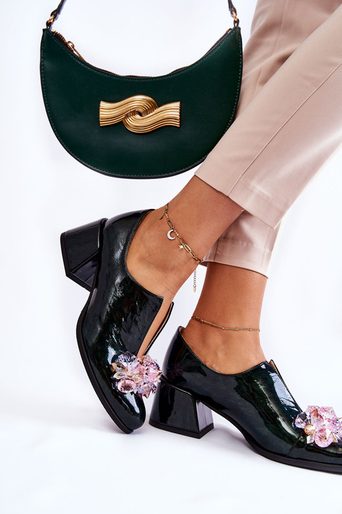 Lakované mozaikové boty s průhlednou dekorací zelene Delaver