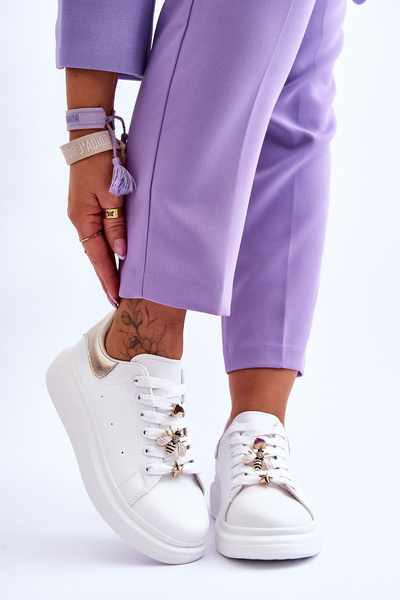 Dámske športové topánky na masívnej platforme biele a zlaté chante