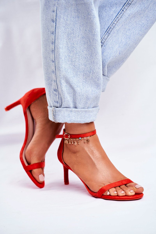Dámske sandále na vysokej podpätku klasické červené minifikáty