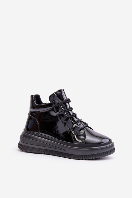 Ľahké Lakované Športové Topánky Na Platforme Prírodná Koža Artiker 55C1049 Čierne