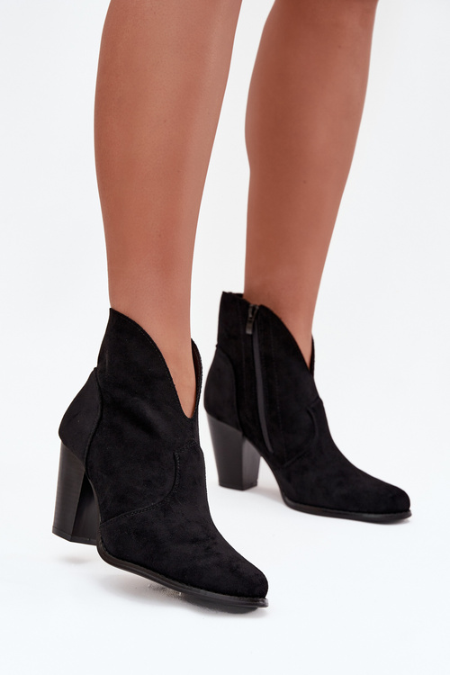 Dámské kotníčkové boty na podpatku z eko semiše černé Elvirae