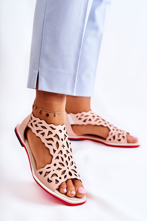 Kožené prolamované sandály růžove Alima