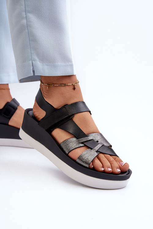 Zazoo 40397 Dámské Kožené Sandály na Platformě Černé