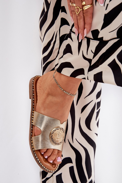 Ploché Dámské Pantofle S Dekorativním Detalem Zlaté Oferry