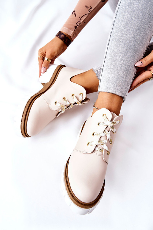 Kožené Boty S Výřezem Béžové Kaxo