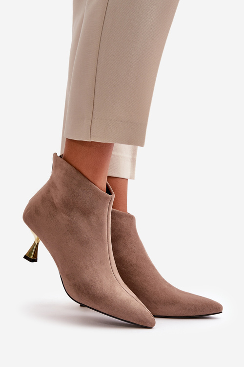 Dámské Botky Na Podpatku Eko Semišové Tmavě Béžové Terlena