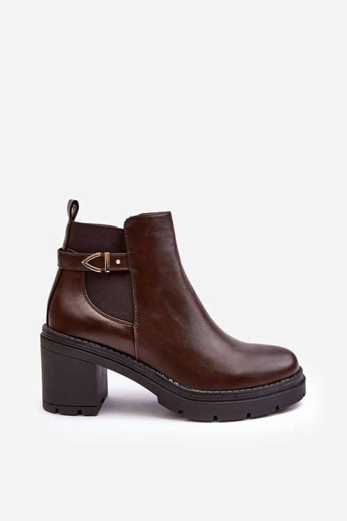 Kožené dámské boty na masivním sloupku hnědé Belinda