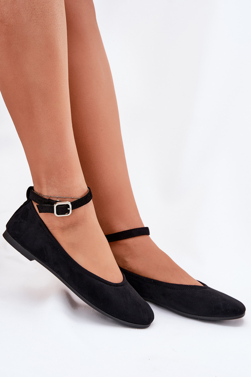 Eko Semišové Baletky S Pásikom A Sponou Čierne Deomira