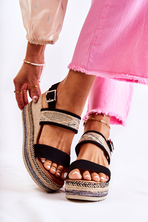 Sandály semišové sandály na klínu Černé Annabel