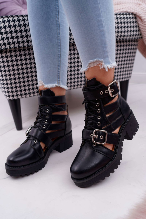 Dámské Kotníkové Boty Na Podpatku Jarní Černé Single