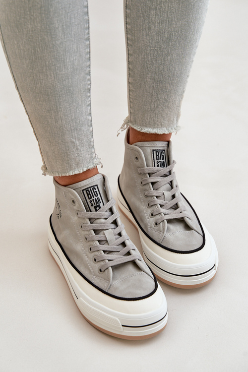 Zateplené dámské tenisky na platformě z eko kůže Big Star OO274070 šedé