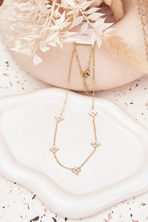 Ženský náhrdelník s květinami z chirurgické oceli zlatý