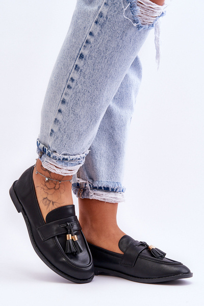 Klasické kožené mokasíny s třásněmi černé Camis