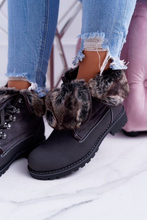 Dámské šedé kotníkové boty s kožešinou Chester
