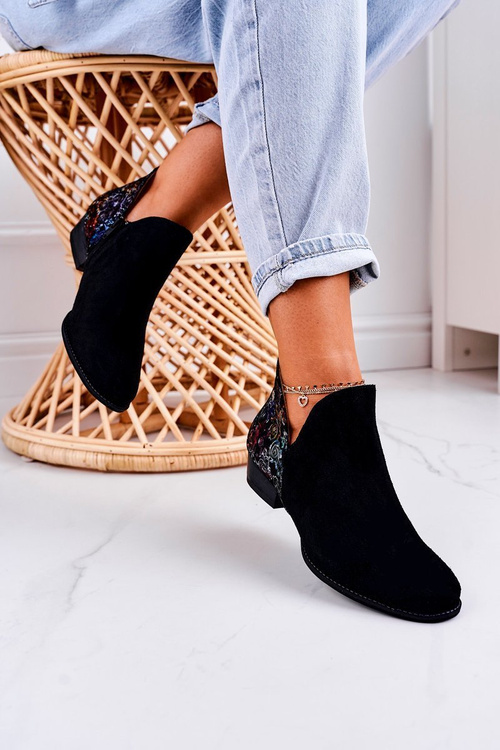 Dámska koža Maciejka Black topánky s kvetmi 04091-57