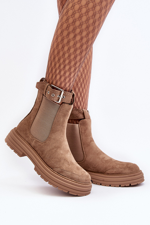 Zamszové Botky na Masivní Podrážce Bežové Ozaro