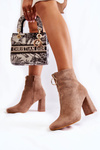 Semišové vysoké podpätky s dekoratívnou zámkovou béžovou lisetou