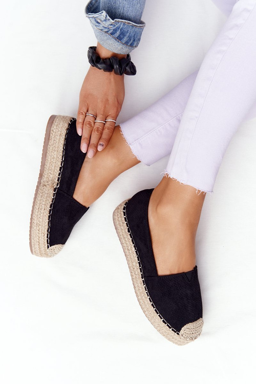 Espadrilky Na Slaměné Platformě Černé Highway