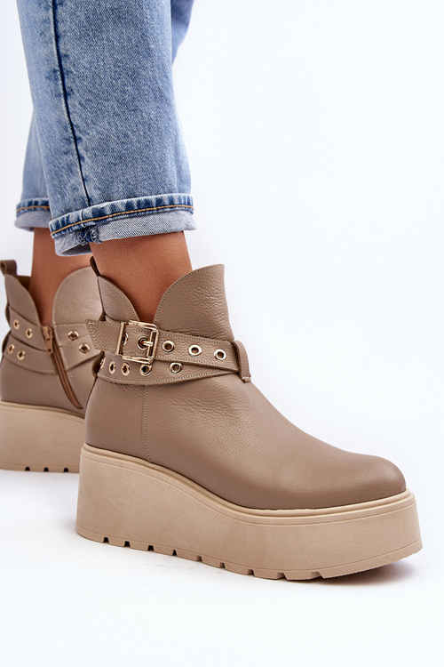 Dámske kožené topánky na klinovej plošine s béžovými pruhmi Zazoo 1752