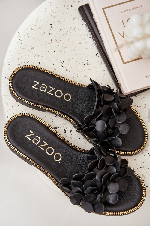 Zazoo 40381 Dámske Kožené Šľapky Na Plochéj Päte Čierne