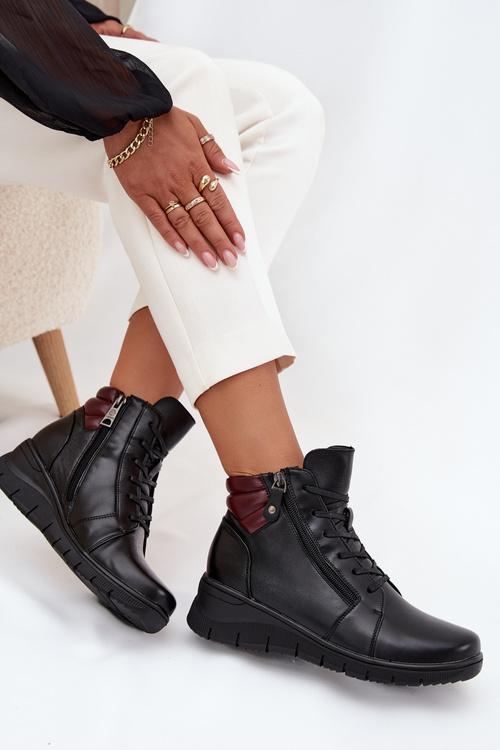 Kožené dámske platformové čižmy s izoláciou Vinceza 39963 Čierne