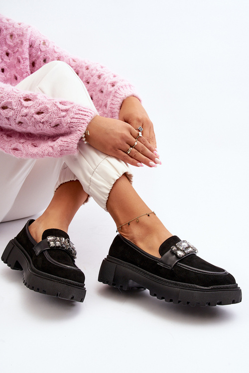 Dámske mokasíny s ozdobným remienkom čierne Nancille