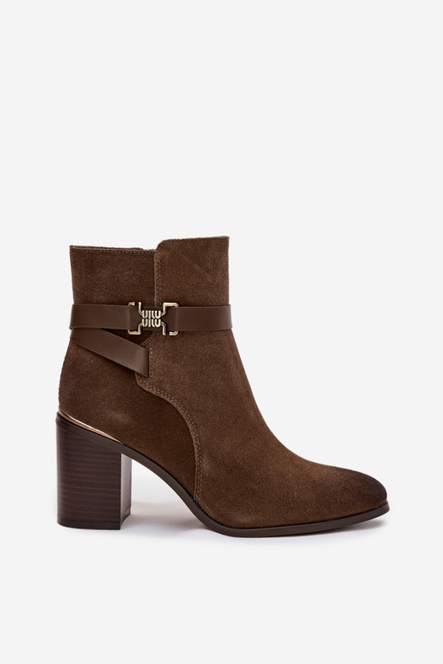 Dámske čižmy z prírodného semišu na podpätku vyhrievané Sergio Leone BT25384-S Khaki