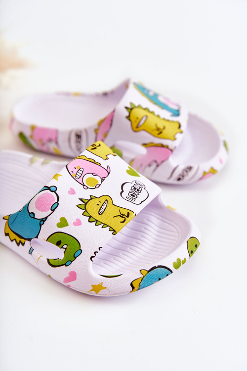 Ľahké detské flip -flops dinosaury biele astro