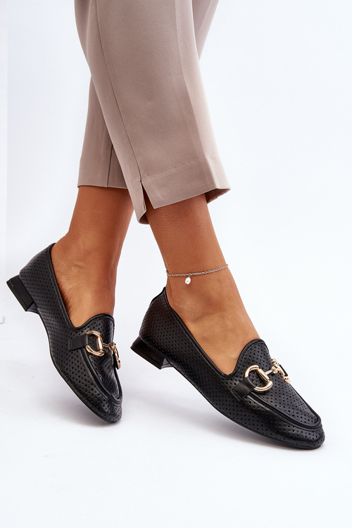 Dámské mokasíny na ploché podrážce s ozdobou černé Iluvana