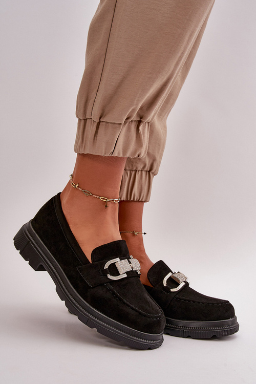 Dámské mokasíny z eko semiše s ozdobou černé Wistera