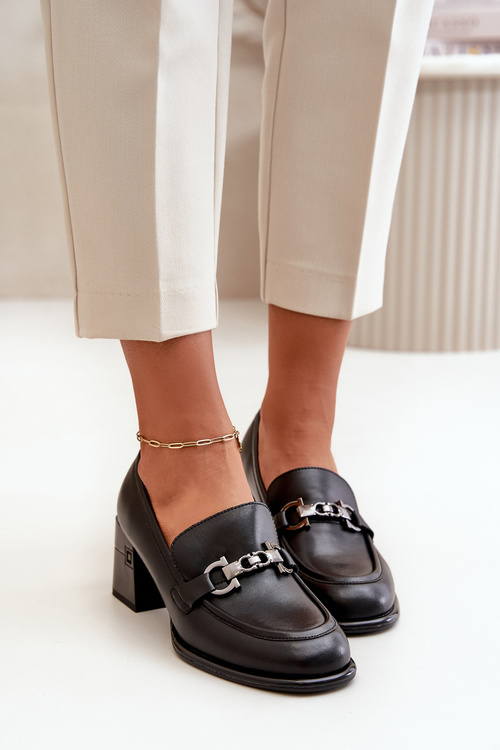 Elegantní Dámské Kožené Polobotky Na Podpatku Černé Vinceza 91116