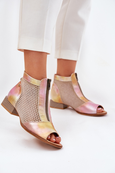 Dámske Kožené Čižmy Na Plochéj Podpätku S Odkrytými Prstami Maciejka Rúžovo-Oranžové 06413-15