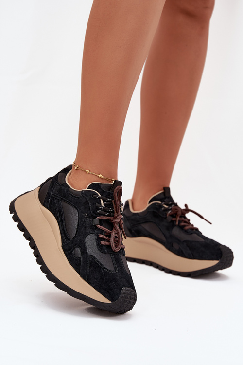 Kožené Sneakersy Na Platformě Dámské Big Star SS274628 HI-POLY SYSTEM Černé